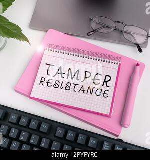 Text caption presenting Tamper Resistance. Business approach resilent to physical harm, threats, intimidation, or corrupt persuasion Stock Photo