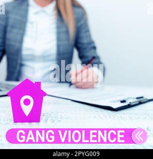 Conceptual display Gang Violence. Word Written on infringement of the laws caused by group of criminals and gangsters Stock Photo