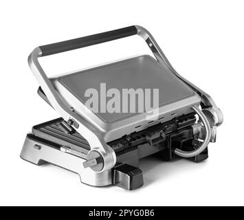 Modern electric grill with open lid isolated on white background Stock Photo