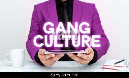 Conceptual caption Gang Culture. Word Written on particular organization of criminals or group of gangsters that follow ones habits Stock Photo