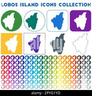 Lobos Island icons collection. Bright colourful trendy map icons. Modern Lobos Island badge. Vector illustration. Stock Vector