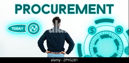 Sign displaying Procurement. Concept meaning Procuring Purchase of equipment and supplies Stock Photo