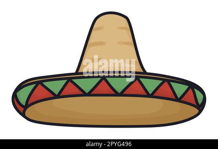 Mexican charro hat or sombrero in flat colors and outlines on white background. Stock Vector
