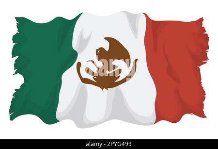 Isolated design with damaged flag of Mexico with torn edges and waving effect. Cartoon style design. Stock Vector