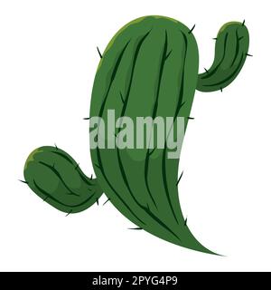 Green cactus with thorns in cartoon style, isolated on white background. Stock Vector