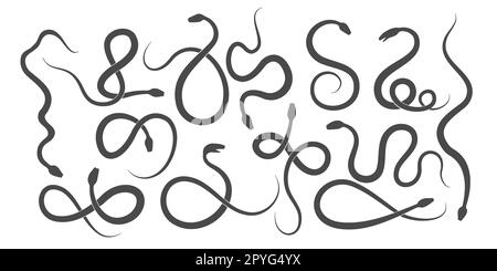 Set of Snake Silhouette Set. Viper pertile animals icon Isolated on White Background. Vector illustration. Stock Vector