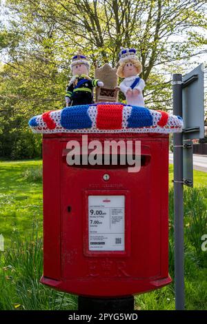 A knitted tribute to King Charles and Queen Camilla on a suburban ...