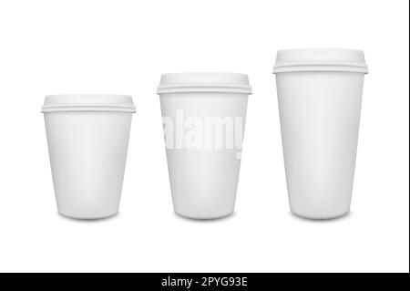 Realistic blank paper coffee cup set isolated on white background. Vector  design template. Stock Vector