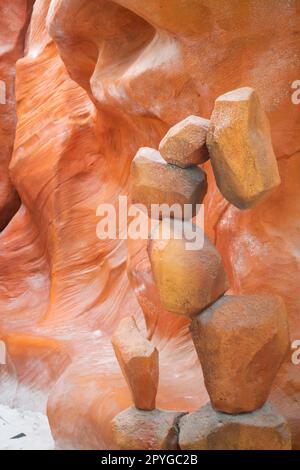 Brown sand-colored stone tiles on the wall Stock Photo