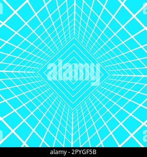 Square room white wireframe in perspective on blue background. Hallway, studio, portal or box grid structure. Engineering, architecting or technical Stock Vector