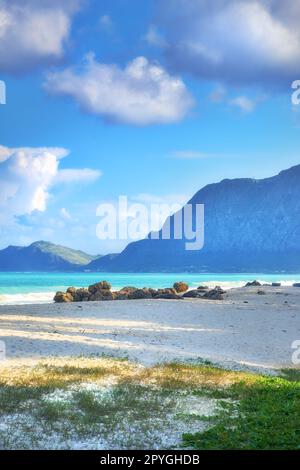 Bellows Field Beach Park - Oahu, Hawaii. A photo of the famous Hawaiian beach - Bellow Field Beach Park, Close to Waimanalo, the island Oahu, Hawaii. Stock Photo