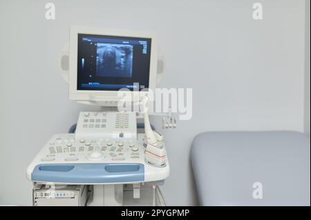 Ultrasonic machine at gynecological office of diagnostics clinic Stock Photo