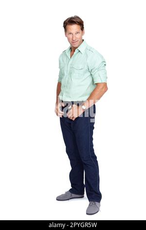 Well hello there...An isolated full-length portrait of a handsome man standing. Stock Photo