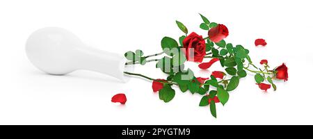 Red roses into vase on white background Stock Photo