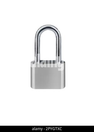 Locked Silver Padlock on a white background Stock Photo