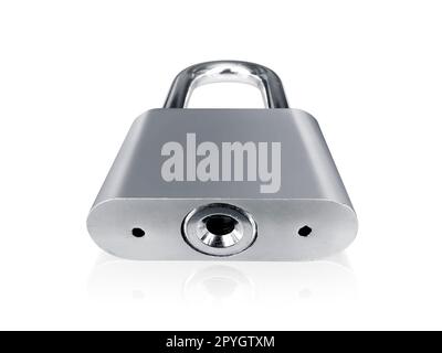 Locked Silver Padlock on a white background Stock Photo