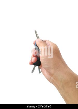 Hand with a car key. Isolated on white background Stock Photo
