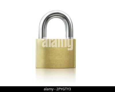 Locked Golden Padlock on the white background Stock Photo
