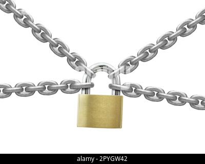 The gray metal chain and padlock on white background Stock Photo