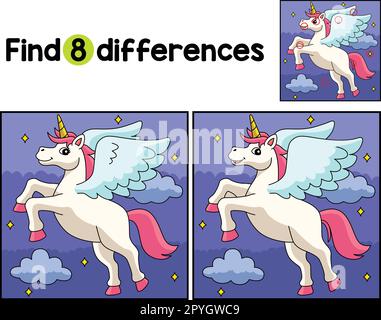 Flying Unicorn Find The Differences Stock Vector Image & Art - Alamy