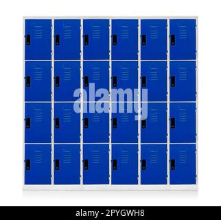 close up on blue lockers in gym. isolated on white background Stock Photo