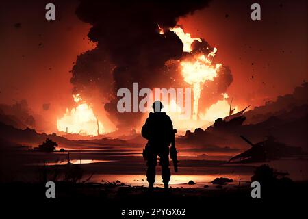 War Concept. Military silhouettes Stock Photo