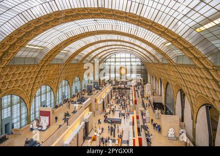 VERSAILLES, FRANCE - APRIL 15, 2023: Main hall of Orsay Museum, French: Musee d Orsay, in former train station building, Paris, France. Stock Photo