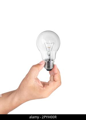 hand holding light bulb isolated on white background Stock Photo - Alamy