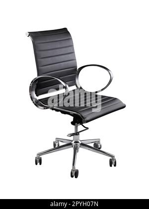 The office chair from black leather isolated on a white background Stock Photo