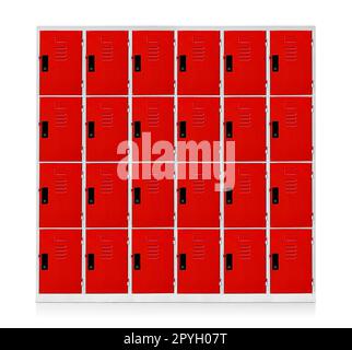 close up on red lockers in gym. isolated on white background Stock Photo
