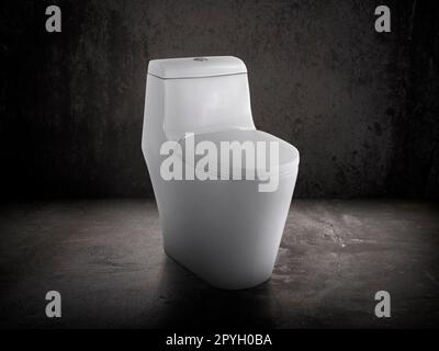 Ceramic toilet bowl in cement floor room and old concrete wall Stock Photo