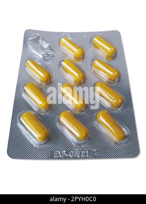 capsules in blister pack isolated on white background Stock Photo