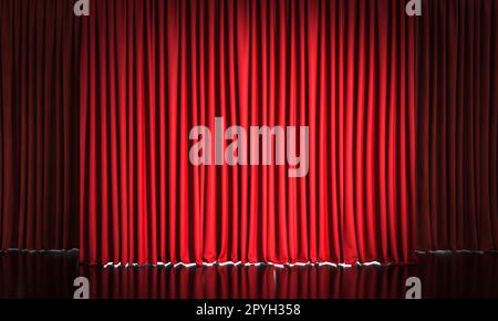 red velvet curtains and reflective black floor. Stock Photo