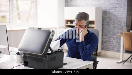 Annoyed By Broken Office Printer Toner Stock Photo