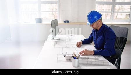 Civil Engineer Drawing Architecture Plan Blueprint Stock Photo