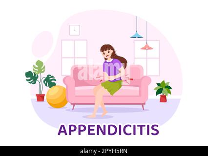 Appendicitis Illustration with Inflammation of the Appendix and Stomach Treatment in Healthcare Flat Cartoon Hand Drawn for Landing Page Templates Stock Photo