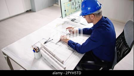 Civil Engineer Drawing Architecture Plan Blueprint Stock Photo