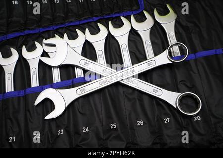New screw wrench set in a tool bag Stock Photo