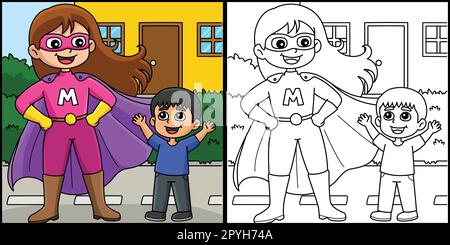 Mothers Day Supermom Coloring Page Illustration Stock Vector