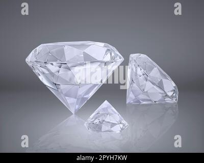 Shiny brilliant diamond placed on gray background Stock Photo