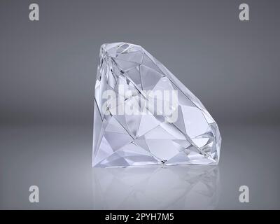 Shiny brilliant diamond placed on gray background Stock Photo