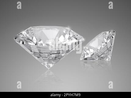 Shiny brilliant diamond placed on gray background Stock Photo