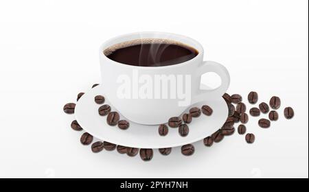 Coffee cup and beans on a white background Stock Photo