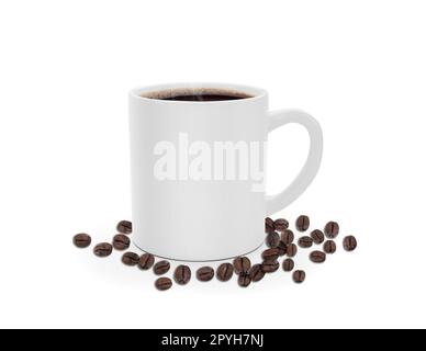 Coffee cup and beans on a white background Stock Photo
