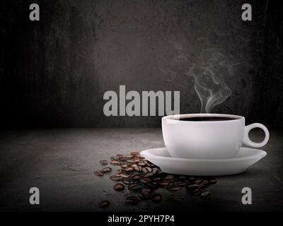 Coffee cup and beans on old Cement floor. copy space for your text Stock Photo