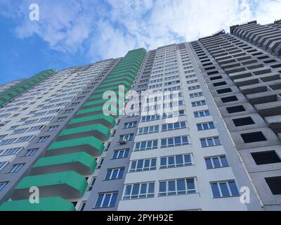 View of a residential multi-storey building from the bottom up Stock Photo
