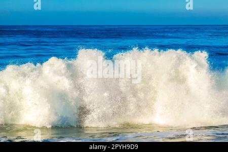 Extremely huge big surfer waves at beach Puerto Escondido Mexico. Stock Photo