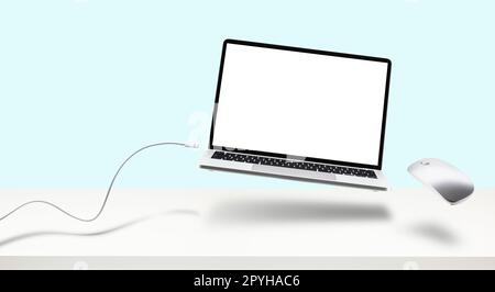 laptop on desk Stock Photo