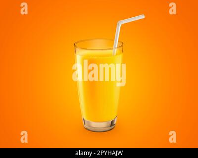 Orange juice glass isolated on orange background Stock Photo