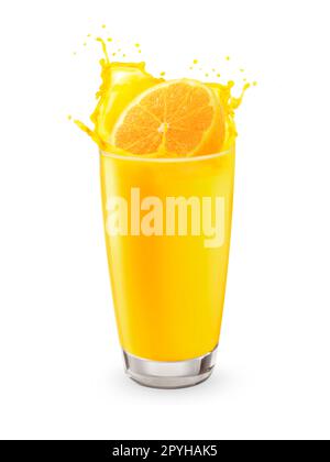 orange juice splash isolated on white background Stock Photo